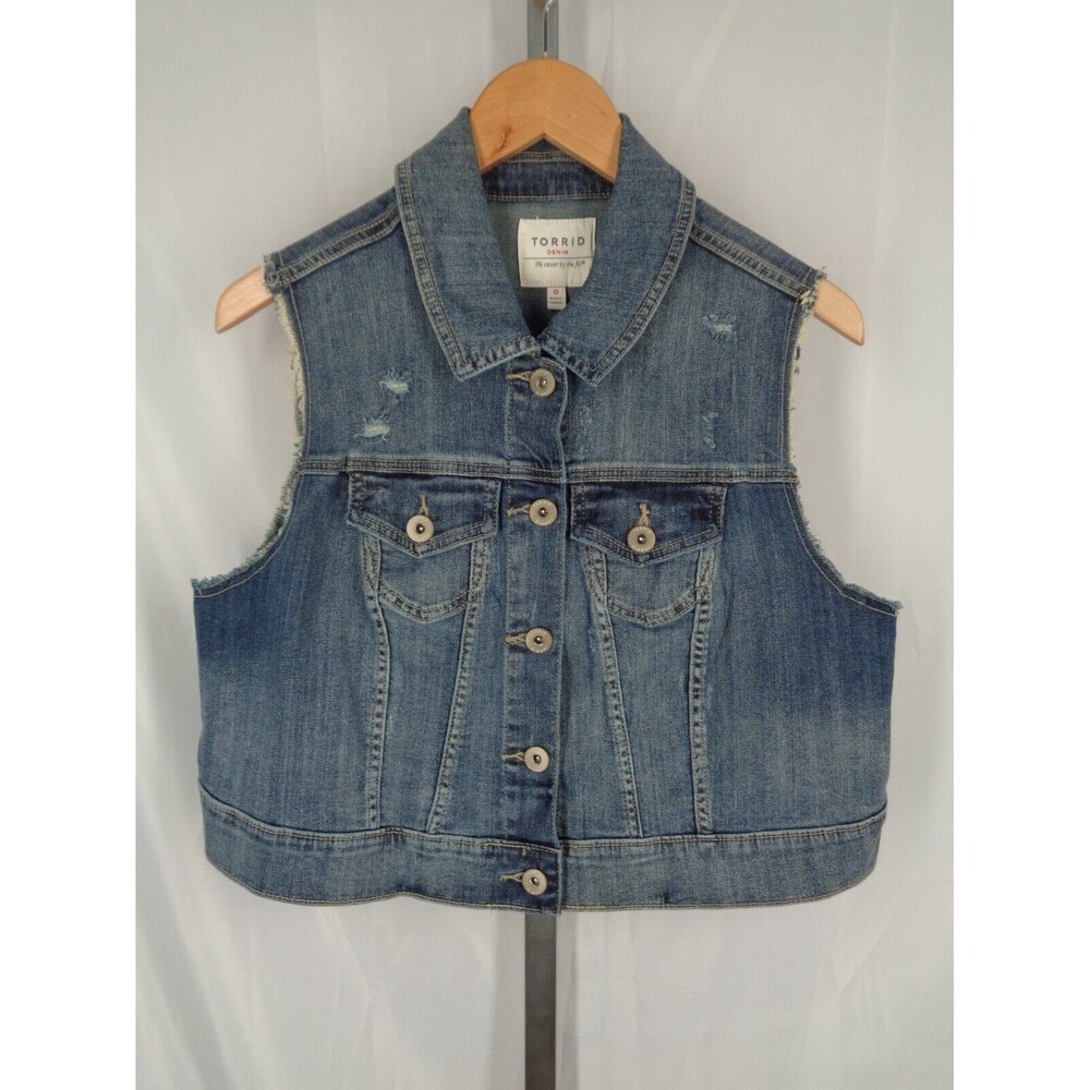 Torrid Denim Frayed Distressed Crop Jean Vest Plus Size 0 (12) Large New